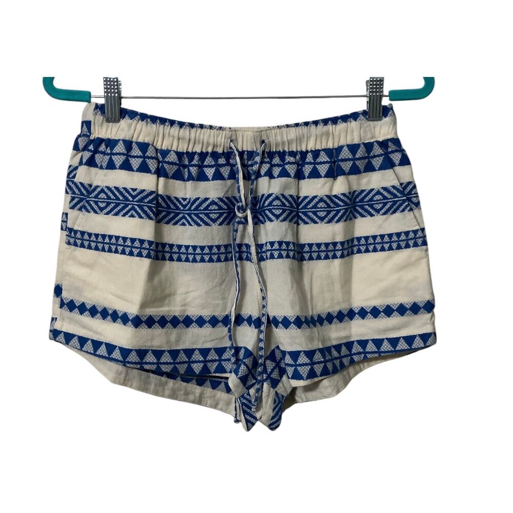 Aerie Jacquard Women's Shorts SZ Med Blue & White Stripe Drawstring Waist